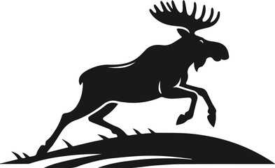 silhouette of a moose running up a steep hill