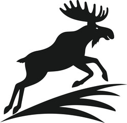 Moose running up a steep hill vector silhouette