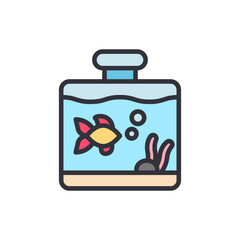 Aquarium colored icons, minimalist vector illustration ,simple transparent graphic element .Isolated on white background
