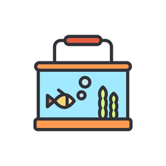 Aquarium colored icons, minimalist vector illustration ,simple transparent graphic element .Isolated on white background