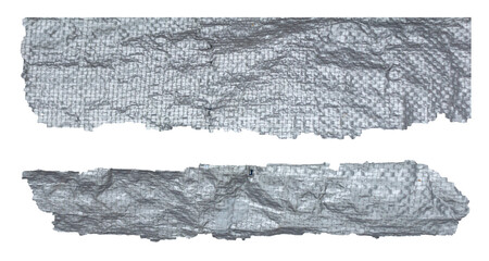 Weathered Torn Gray Tarpaulin with Grid Texture, Aged and Fragile Plastic Sheet. Element For Creative Project.