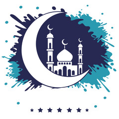  Eid al-Adha Mubarak Vector Illustration with Mosque, Stars, and Lanterns