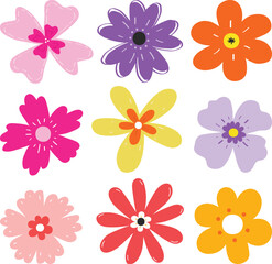 Cute cartoon flower vector flat design collection.	
