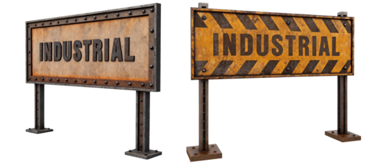 Two industrial warning signs on a transparent background