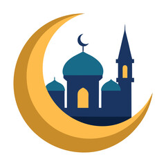  Eid al-Adha Mubarak Vector Illustration with Mosque, Stars, and Lanterns