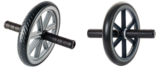 Two abdominal exercise wheels on a transparent background