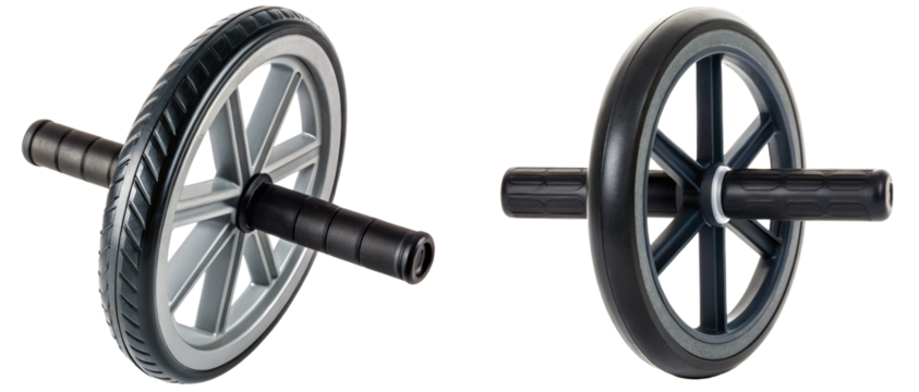 Two abdominal exercise wheels on a transparent background