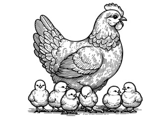 Hen and Chicks Vector Illustration © Werner