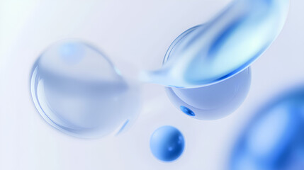 Floating Transparent Bubbles on Soft Abstract Blue Background