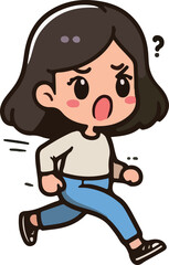 Cartoon woman character action, tired, emotions, running, walking, standing