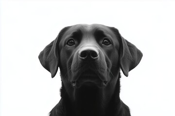Fototapeta premium Black Labrador Retriever portrait on white background. Loyal companion, pet photography