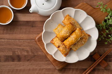 Delicious BBQ pork puff pastry dim sum food.