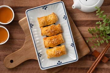 Delicious BBQ pork puff pastry dim sum food.