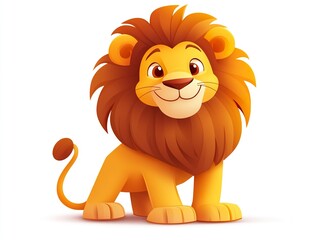 Obraz premium A stylized cartoon lion with a soft, round body and a cheerful expression, its golden fur standing out against a crisp white background, vector illustration.
