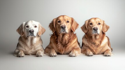 Fototapeta premium Adorable Golden Retriever Trio Portrait Sitting Standing Poses