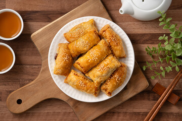 Delicious BBQ pork puff pastry dim sum food.