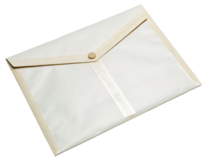 White envelope style document holder on a transparent background