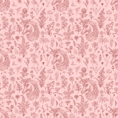 Floral and Unicorn Seamless Pattern: Elegant Vector Illustration for Fabrics, Wallpapers, and Packaging Design
