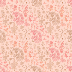 Floral and Unicorn Seamless Pattern: Elegant Vector Illustration for Fabrics, Wallpapers, and Packaging Design