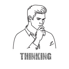 man thinking one line art vector sketch illustration expressing brainstorming self reflection and problem solving
