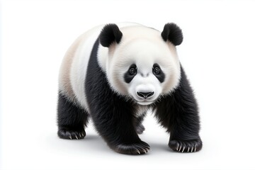 Fototapeta premium Giant panda walking on a white background. Wildlife conservation photography