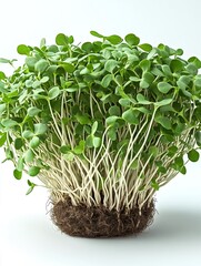 Naklejka premium Microgreens growing from a root ball on a white background