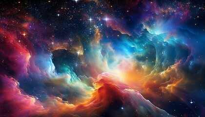 Fototapeta premium vibrant and dynamic cosmic scene featuring swirling nebulous clouds illuminated by a multitude of stars