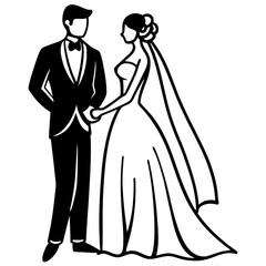 Fototapeta premium Silhouette of a simple wedding couple standing together, symbolizing love and unity 