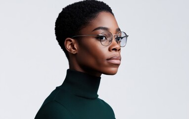 Fototapeta premium Arafed woman with glasses in a cozy turtle neck sweater.