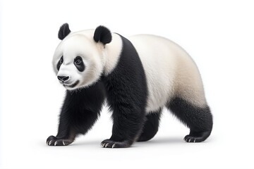 Fototapeta premium Giant panda standing with black and white fur on a white background. Endangered wildlife