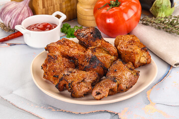Grilled pork neck meat shashlik