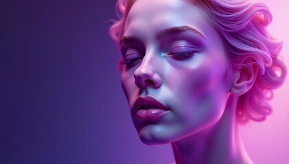 Obraz premium Abstract ethereal face in purple hues blending with nature, purple, ethereal