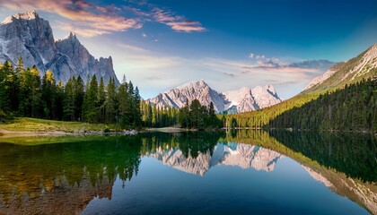 Obraz premium lake reflecting mountain landscape