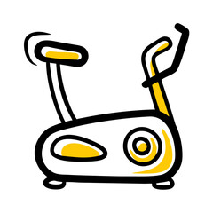 Hand-drawn exercise bike icon in yellow and black