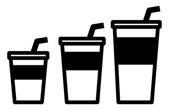 SMLのドリンクカップのシンプルなモノクロのアイコン