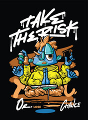 A bold and edgy graffiti-style vector artwork featuring a streetwear-inspired character. The hand-drawn details, vibrant color palette, and modern urban aesthetic make it perfect for T-shirt designs, 