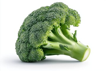 Fresh broccoli floret isolated on a white background. Healthy green vegetable rich in nutrients