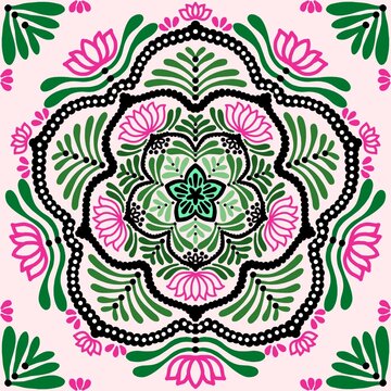 Lotus flower and leaves mandala 