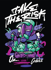 A bold and edgy graffiti-style vector artwork featuring a streetwear-inspired character. The hand-drawn details, vibrant color palette, and modern urban aesthetic make it perfect for T-shirt designs, 