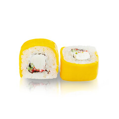 Japanese roll in cheese with cheese, on a white background, isolated.