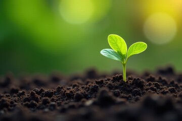New business beginning, seedling growing in soil, progress, flourish, organic