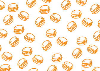 A hamburger illustration pattern with white background, food packaging, menu illustration hand drawn print ads, food business, restaurant