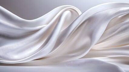 A flowing, elegant fabric draped in soft waves, showcasing smooth textures and a light, shimmering appearance. Concept Elegant Drapery, Soft Waves, Smooth Textures, Shimmering Fabrics