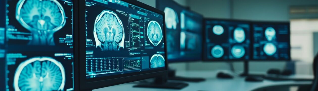 Advanced Medical Imaging Displaying Brain Scans on Multiple Screens
