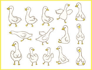 Playful and Whimsical Silly Goose Clipart, Adorable Hand Drawn Cartoon Set © Natsicha
