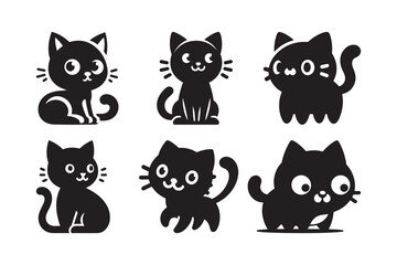Set of cartoon style Cat Silhouette icon , isolated on a white background