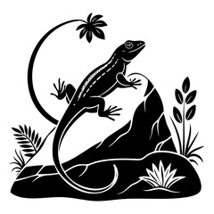 Naklejka premium Lizard illustration climbing a rock in nature