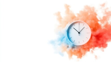Clock surrounded by colorful smoke. Time concept