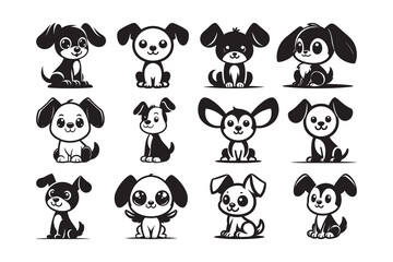 Set of cartoon style Dog Silhouette icon , isolated on a white background