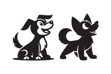 Set of cartoon style Dog Silhouette icon , isolated on a white background